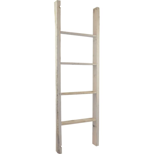 Ekena Millwork 19"W x 60"H x 3 1/2"D Vintage Farmhouse 4 Rung Ladder, Barnwood Decor Collection, Chalk Dust White DECR019X060X04LDRWH - main